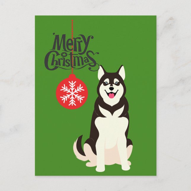 Postal Festiva Navidades Husky Siberiano (Anverso)