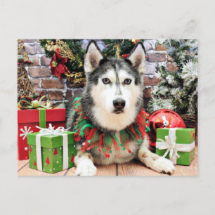 Postal Festiva Navidades - Husky siberiano - Nika