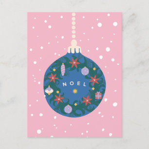 Postal Festiva Navidades ilustrados de ornamento rosado Noel