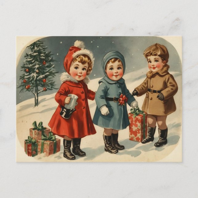 Postal Festiva Navidades infantiles elegantes de los años 1900 (Anverso)