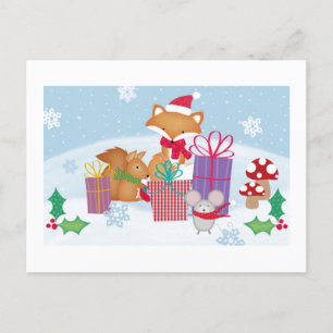Postal Festiva Navidades inteligentes Bodega de invierno Animales
