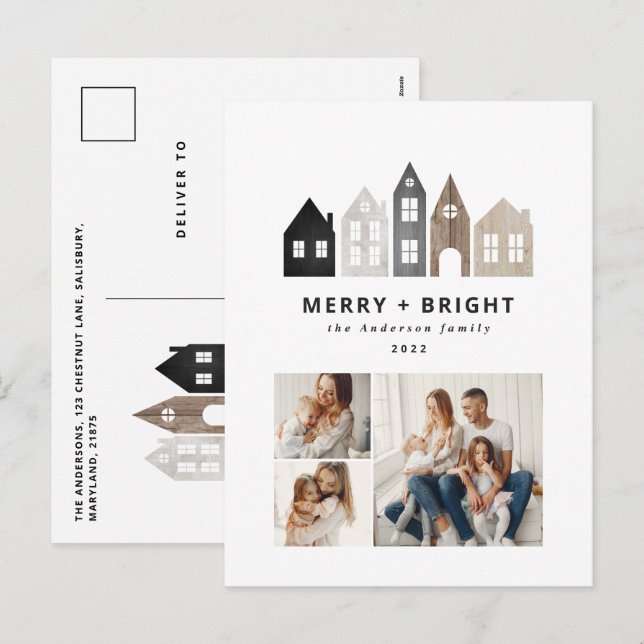 Postal Festiva Navidades japoneses modernos casas nórdicas 3 moda (Anverso / Reverso)