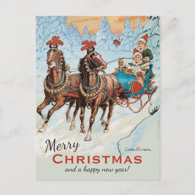 Postal Festiva Navidades Jenny Nyström CC0932 Niños en trineo (Anverso)
