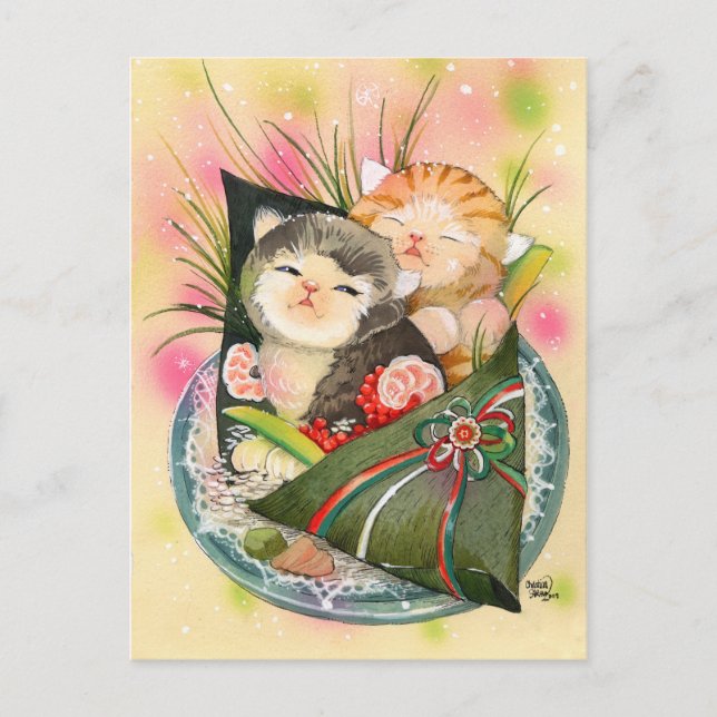 Postal Festiva Navidades Kitten Handroll sushi (Anverso)