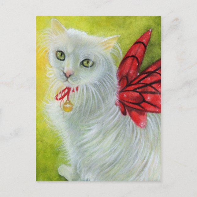 Postal Festiva Navidades Kitty Crimson Wings Postcard (Anverso)