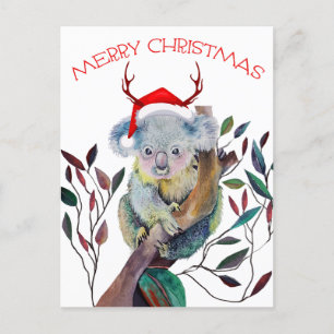 Postal Festiva Navidades Koala usando Santa Hat