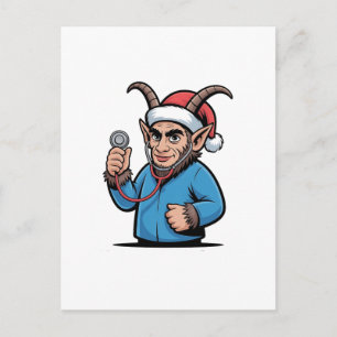 Postal Festiva Navidades Krampus Enfermería Scrubs Enfermera