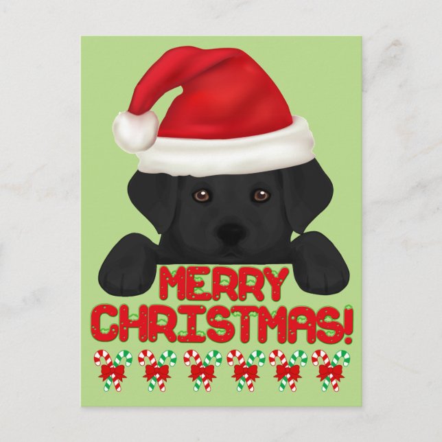 Postal Festiva Navidades Labrador Negro Cachorro! (Anverso)