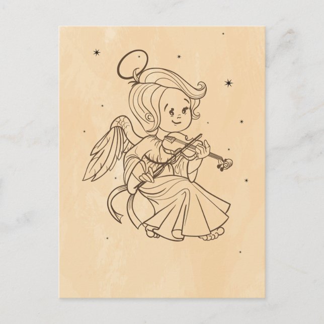 Postal Festiva Navidades lindos ángel de bebé jugando violín (Anverso)