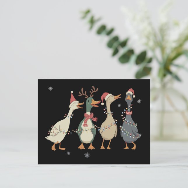 Postal Festiva Navidades Luces Ducks Funny Animals Lover (Anverso de pie)