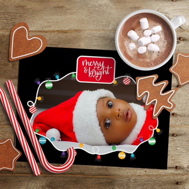 Postal Festiva Navidades luces Merry & Bright (agregar foto) Holi (Subido por el creador)