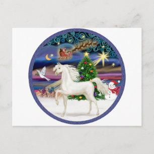 Postal Festiva Navidades Magia - Caballo Arábico Blanco