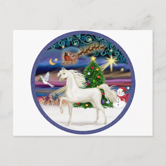 Postal Festiva Navidades Magia - Caballo Arábico Blanco (Anverso)