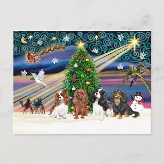 Postal Festiva Navidades Magia / Cavalier King Charles (cuatro) (Anverso)