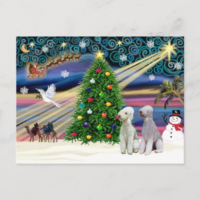 Postal Festiva Navidades Magic Bedlington Terriers (dos) (Anverso)