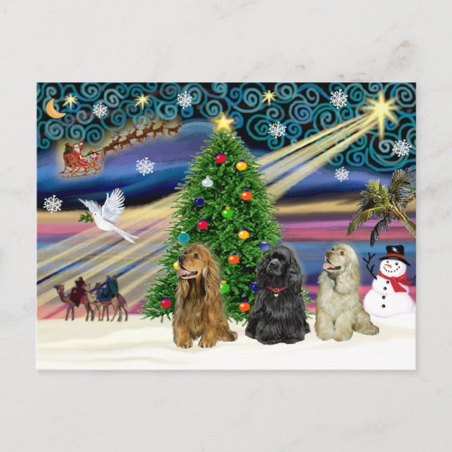 Postal Festiva Navidades Magic Cocker Spaniels (tres) (Anverso)