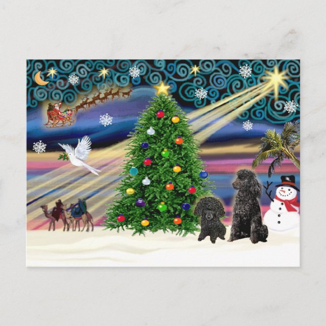 Postal Festiva Navidades Magic Poodles (dos juguetes negros) (Anverso)