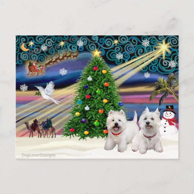Postal Festiva Navidades Magic West Highland Terrier (dos) (Anverso)