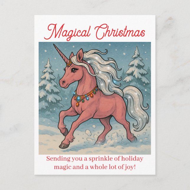 Postal Festiva navidades mágicos de unicornio (Anverso)