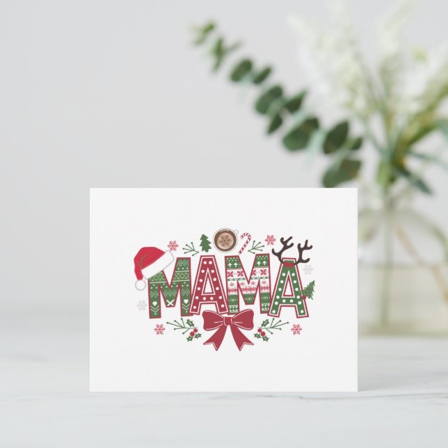 Postal Festiva Navidades Mama Coquette Bow Mama Claus Tree Cake (Anverso de pie)