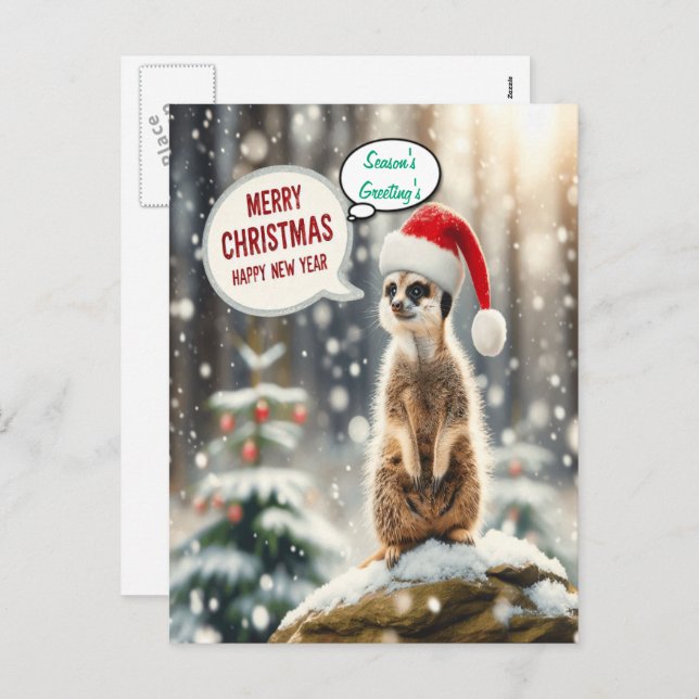 Postal Festiva Navidades Meerkat Winter Wonderland Santa (Anverso / Reverso)
