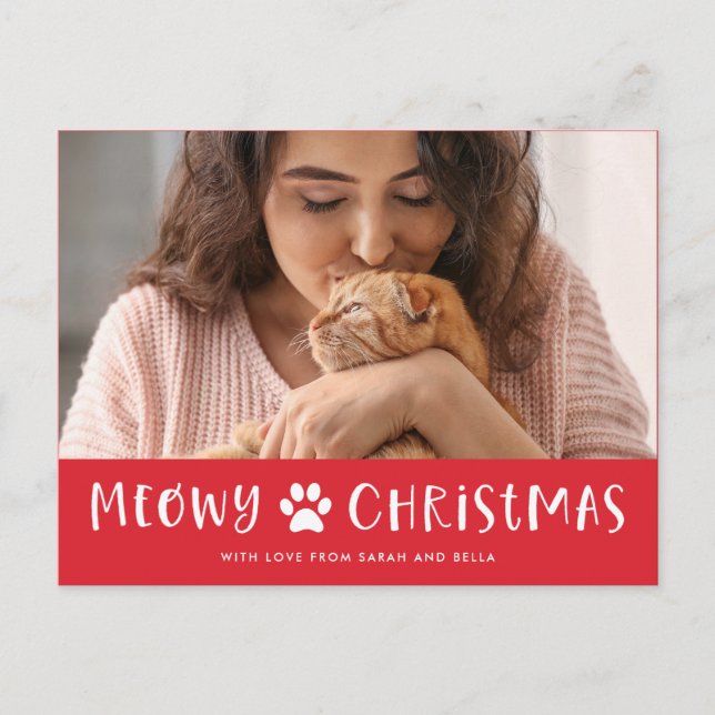 Postal Festiva Navidades Meowy con foto | Funny Cat Navidades (Anverso)