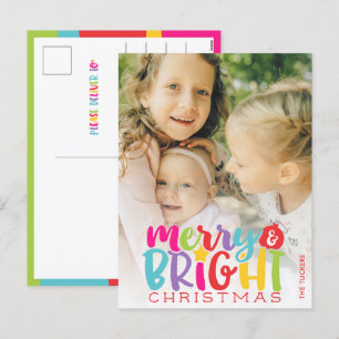 Postal Festiva Navidades merry y brillantes adormecidas con color