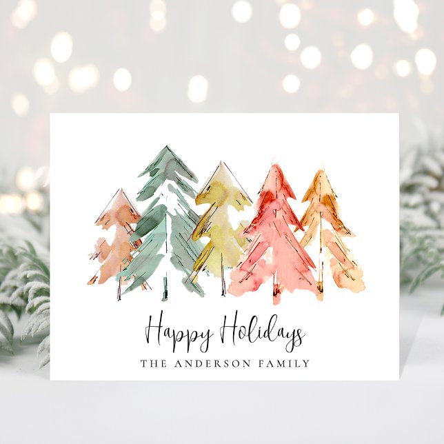Postal Festiva Navidades mínimos pinos acuarela (Subido por el creador)