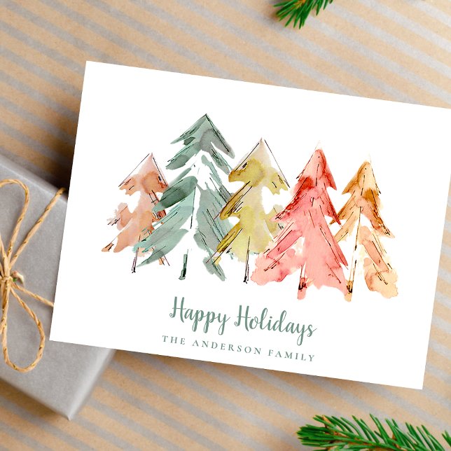 Postal Festiva Navidades mínimos pinos acuarela (Subido por el creador)