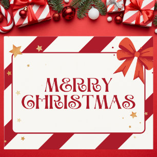 Postal Festiva Navidades modernos de rayas rojas y blancas