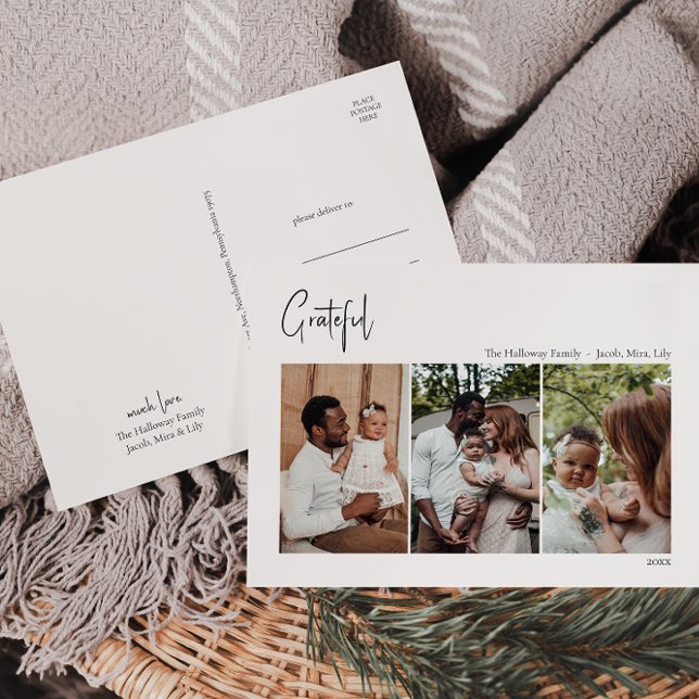 Postal Festiva Navidades modernos escriben agradecidas tres fotos (Subido por el creador)