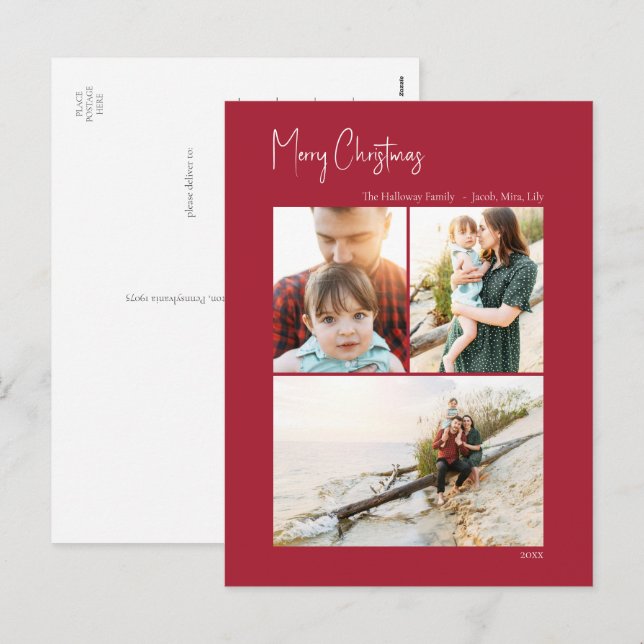Postal Festiva Navidades modernos | Foto roja vertical 3 (Anverso / Reverso)