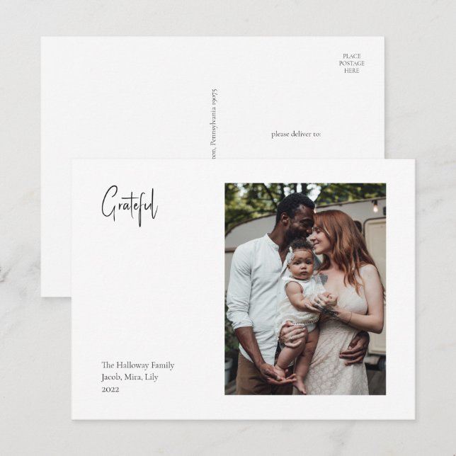 Postal Festiva Navidades modernos guión de una foto individual de (Anverso / Reverso)