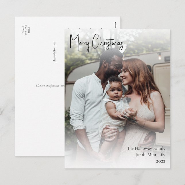 Postal Festiva Navidades modernos guión manuscrito Full Photo Hol (Anverso / Reverso)