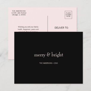 Postal Festiva Navidades modernos merry y brillantes rosados y ne