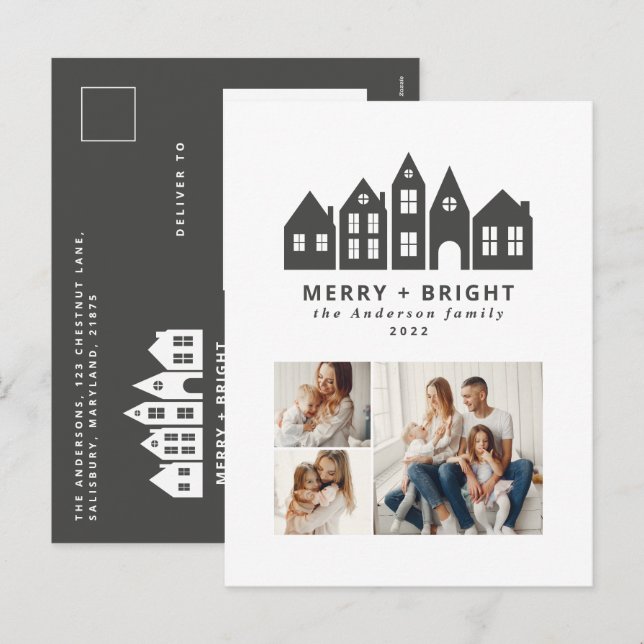 Postal Festiva Navidades modernos mínimos Casas nórdicas 3 foto H (Anverso / Reverso)