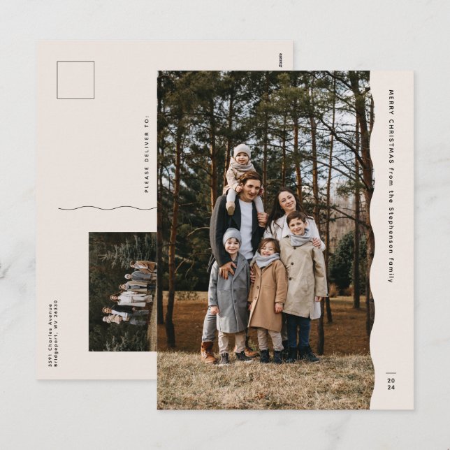 Postal Festiva Navidades modernos y sencillos de dos fotos con bo (Anverso / Reverso)