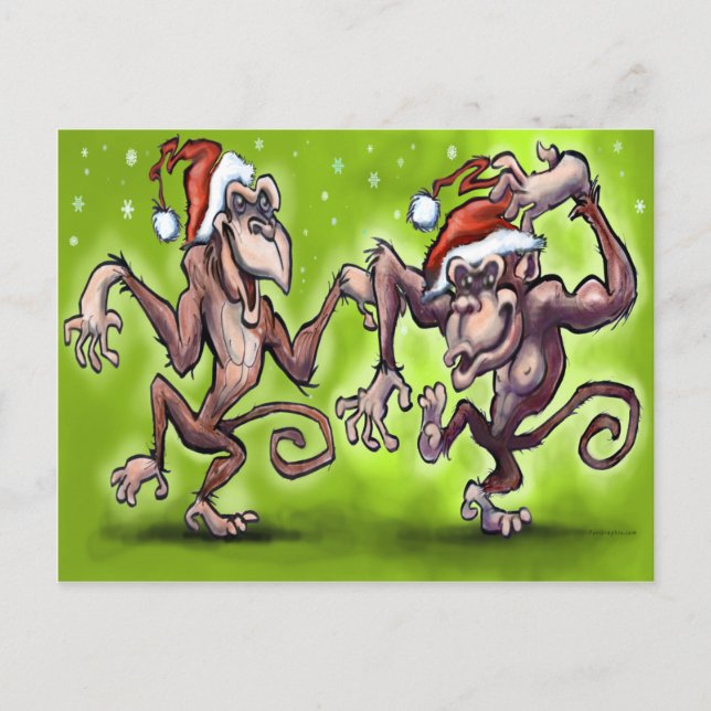 Postal Festiva Navidades Monkey Elves (Anverso)