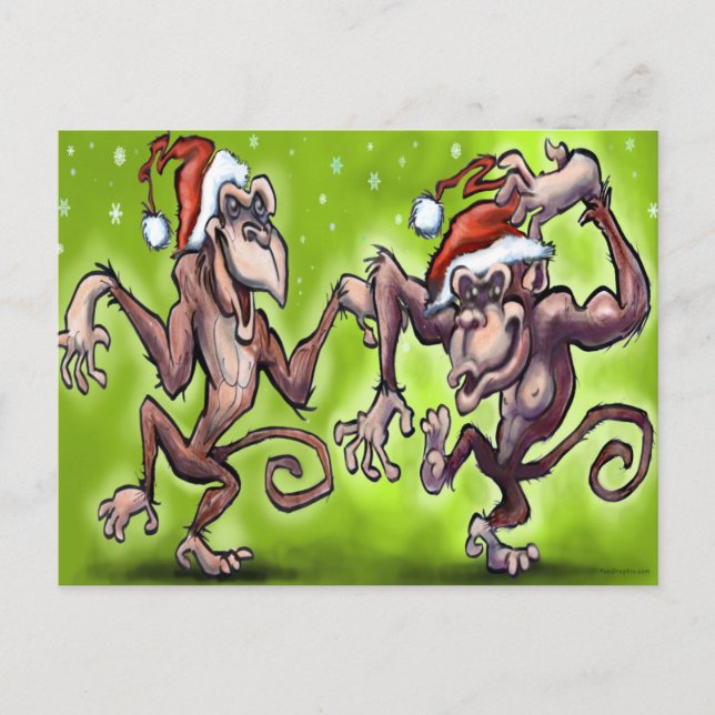 Postal Festiva Navidades Monkey Elves (Anverso)