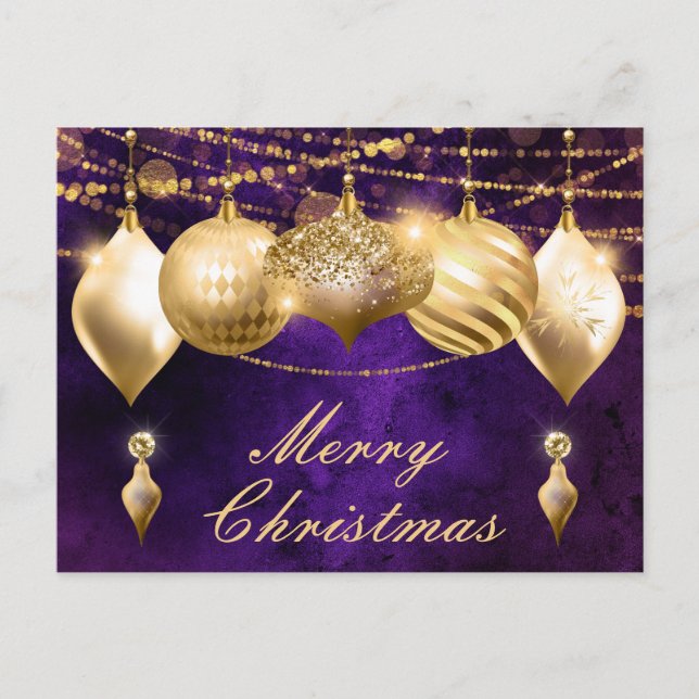 Postal Festiva Navidades morados y dorados (Anverso)