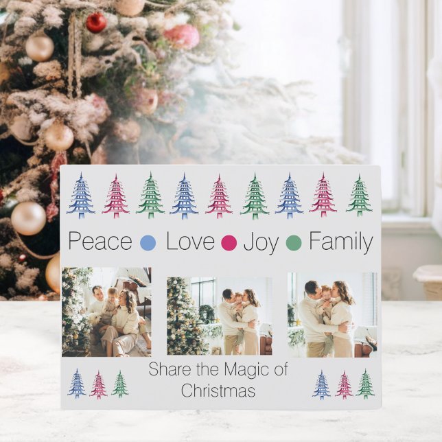 Postal Festiva Navidades multicolores Pagoda Tree 3-Photo (Multi-Colored Christmas Pagoda Tree 3-Photo Holiday Postcard)