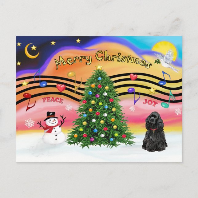 Postal Festiva Navidades Música 2 - Cocker Spaniel (negro) (Anverso)