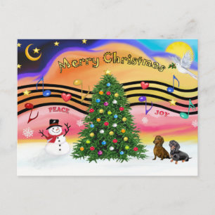 Postal Festiva Navidades Música 2 - Dachshunds (dos)