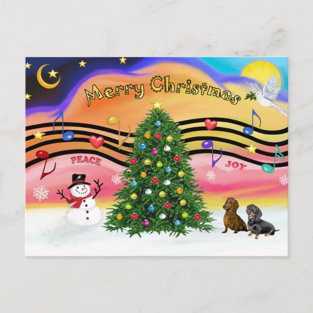 Postal Festiva Navidades Música 2 - Dachshunds (dos) (Anverso)