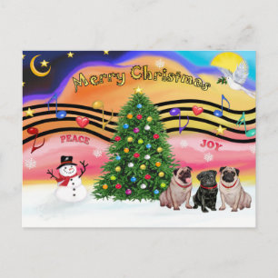 Postal Festiva Navidades Música 2 - Pugs (3-2F-1B)