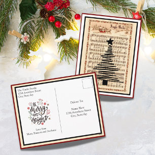 Postal Festiva navidades musicales de hojas de cosecha "Jingle Be