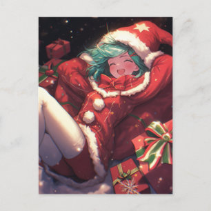 Postal Festiva Navidades muy emocionados Santa Regalos Anime Chic