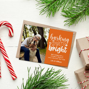 POSTAL FESTIVA NAVIDADES NARANJAS MASCOTAS BRILLANTES ESPÍRITU DE