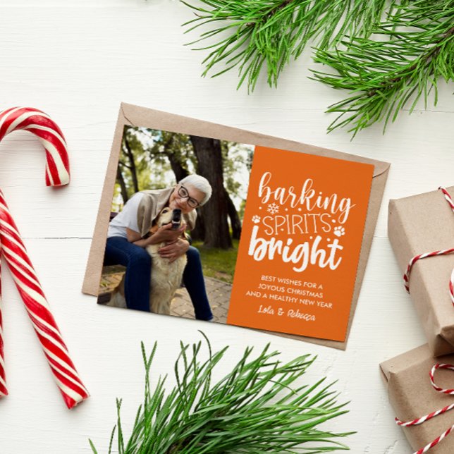 POSTAL FESTIVA NAVIDADES NARANJAS MASCOTAS BRILLANTES ESPÍRITU DE (ORANGE WHITE FALL DOG CHRISTMAS ELEGANT POSTCARD WITH FROM THE DOG ADD YOU PICTURE OF FURRY DOG)