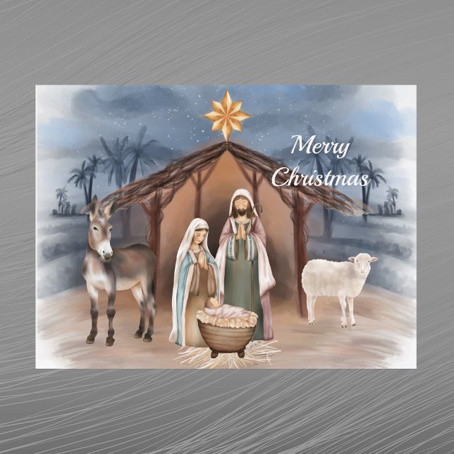 Postal Festiva Navidades Natividad Animales Acuarela Cristiana (Subido por el creador)